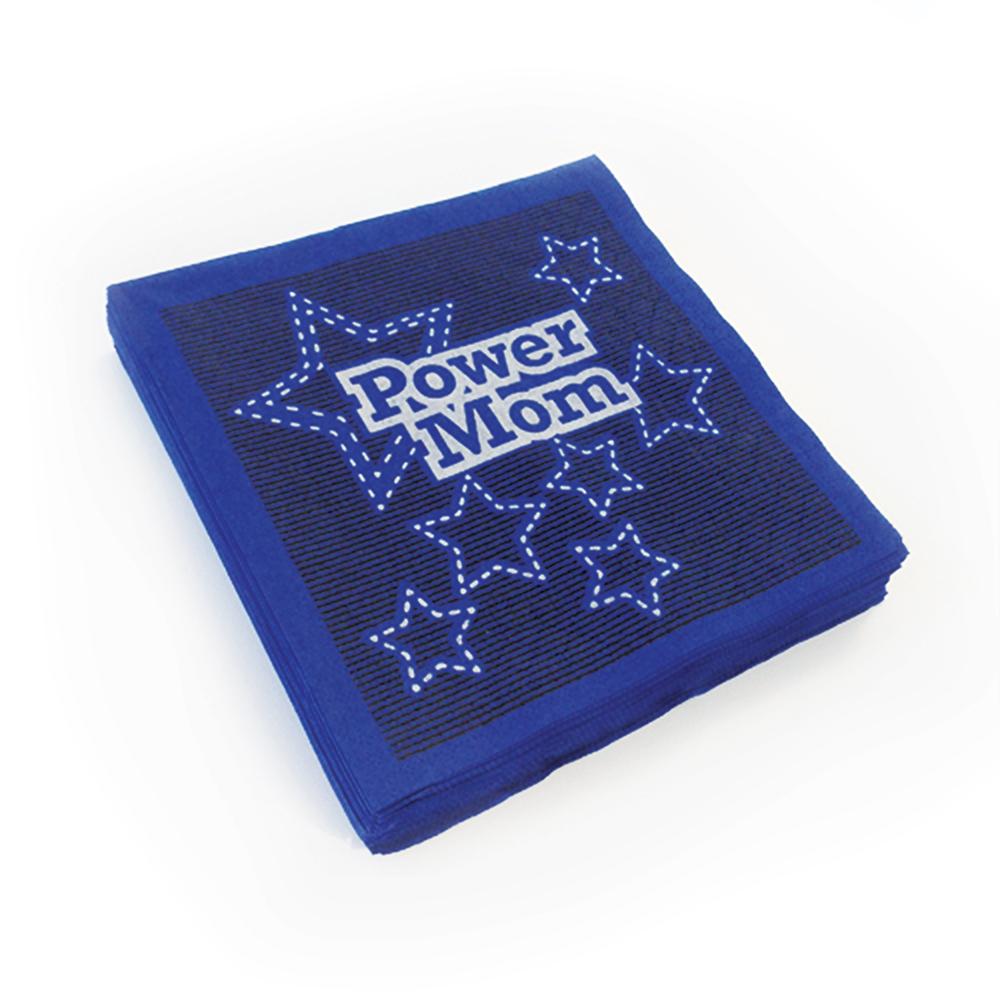 Versiering en servetten Power Mom blauwe servetten